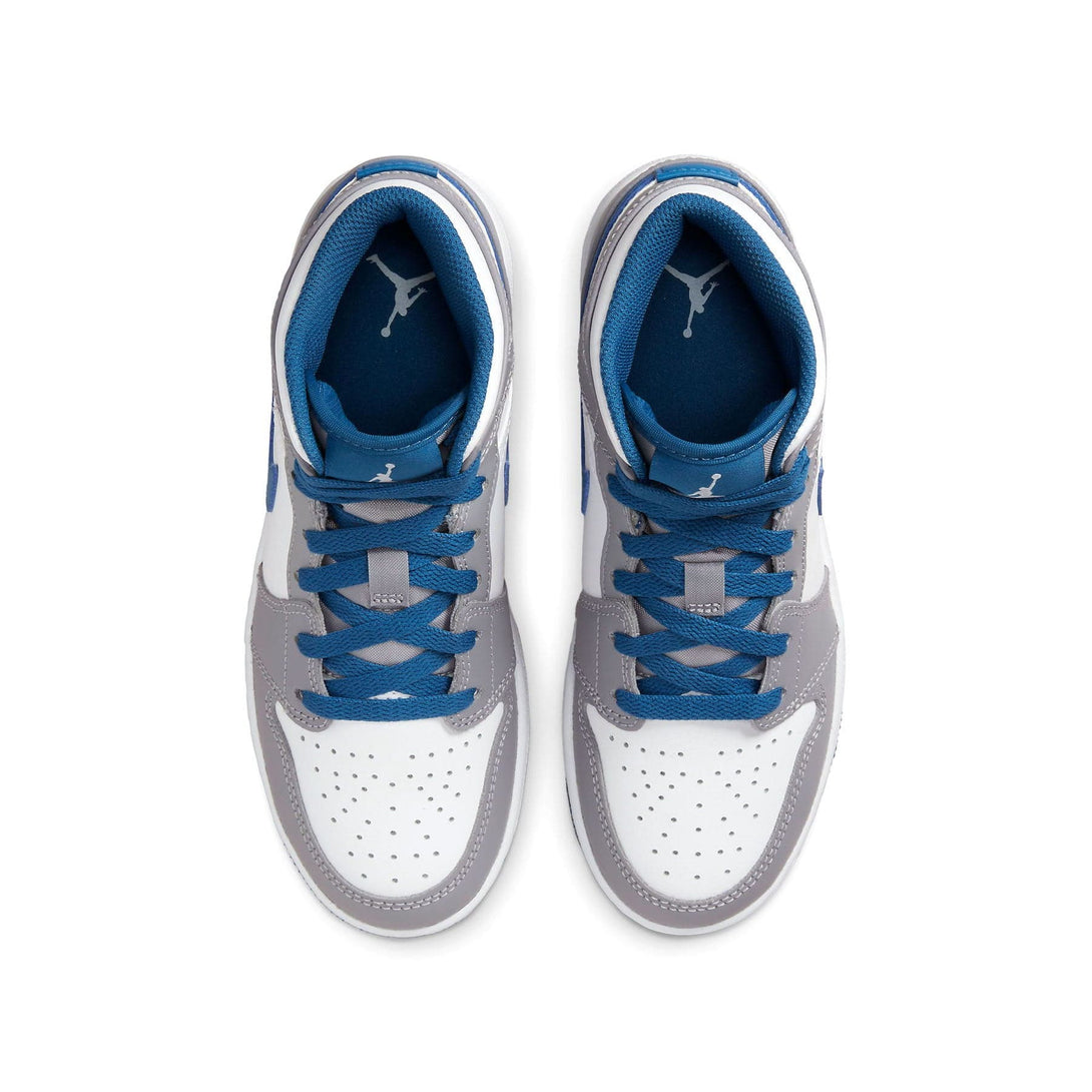 Air Jordan 1 Mid GS 'Cement True Blue'- Streetwear Fashion - thesclo.com