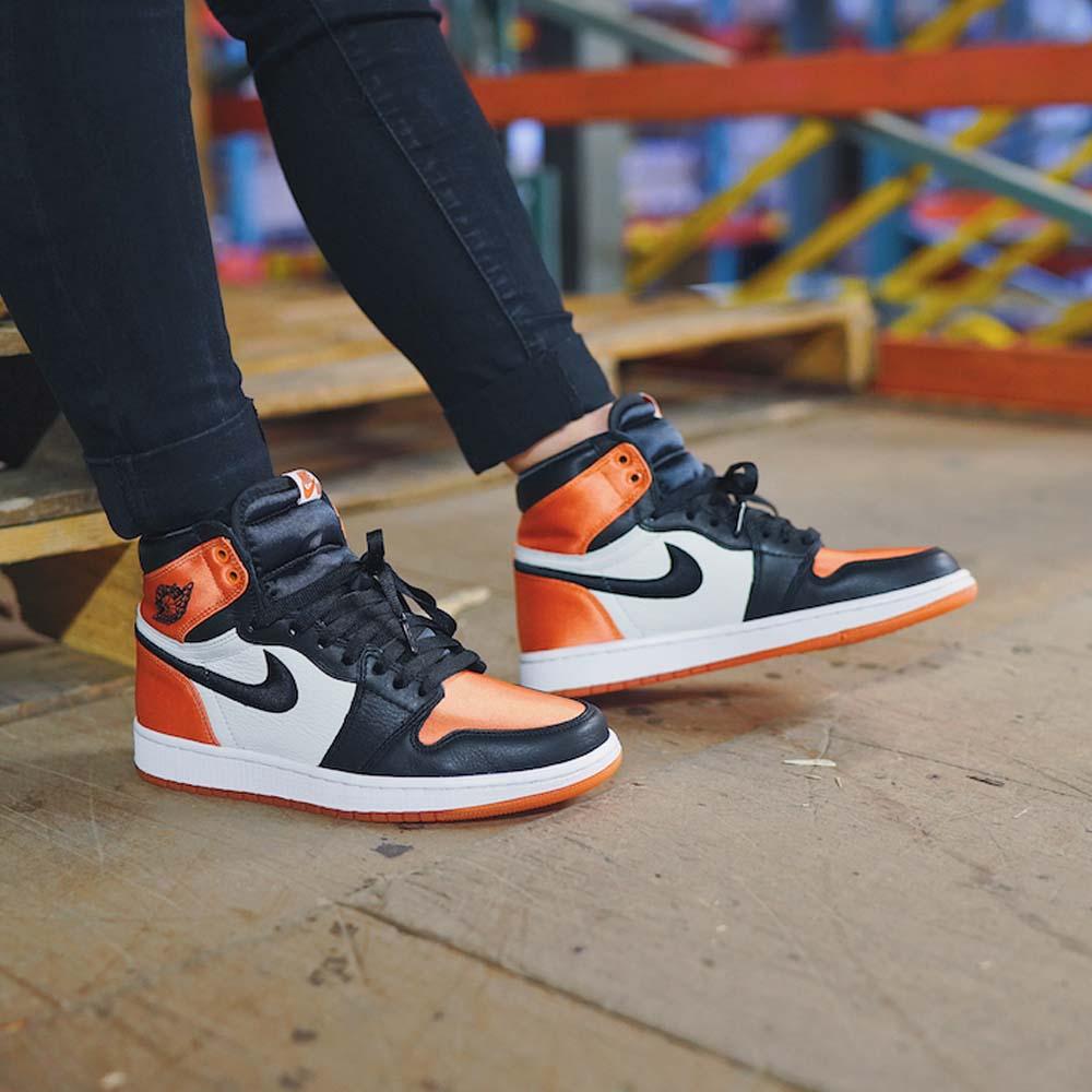 Air Jordan 1 WMNS Satin 'Shattered Backboard' Orange Black- Streetwear Fashion - thesclo.com