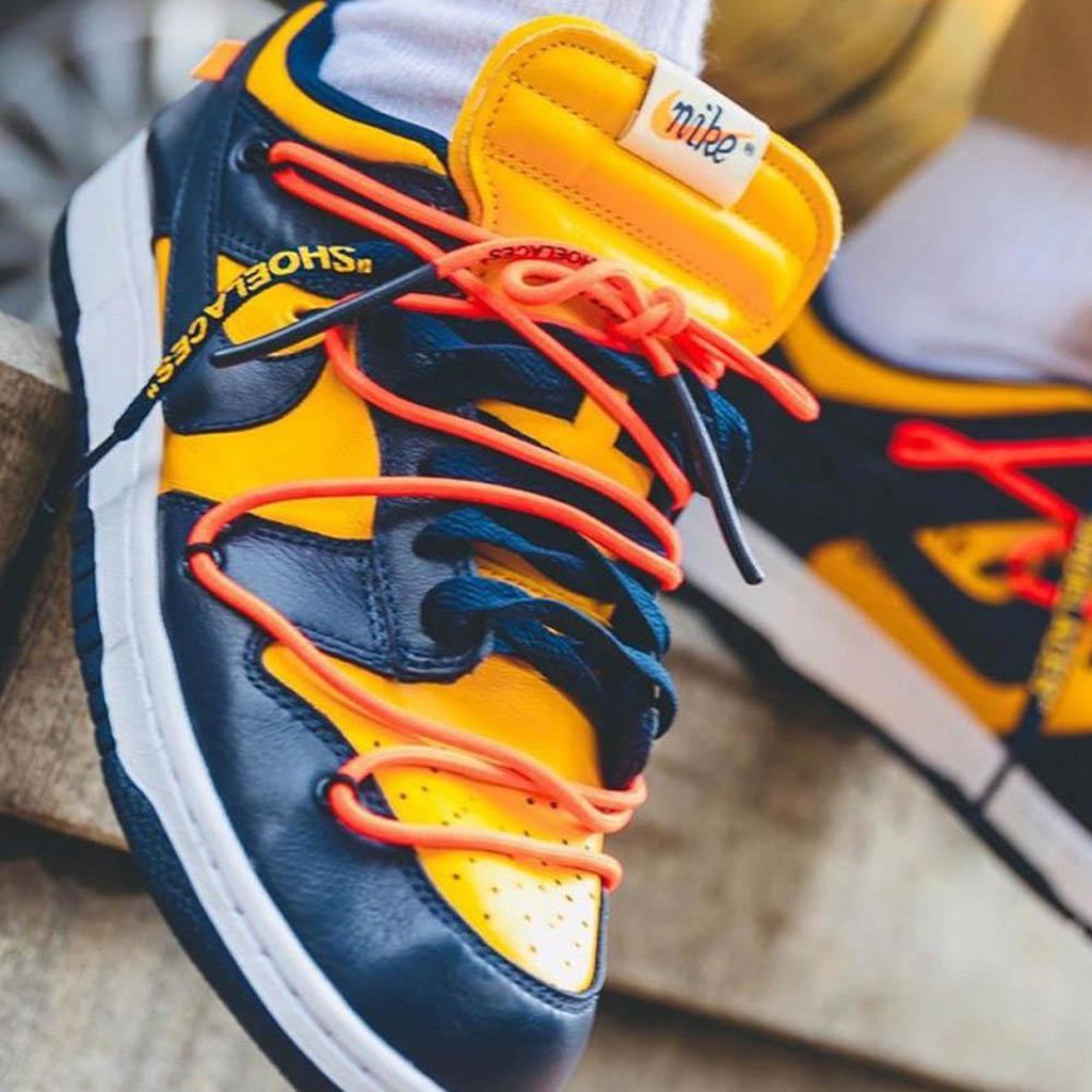 OFF-WHITE x Nike Dunk Low 'University Gold'- Streetwear Fashion - thesclo.com