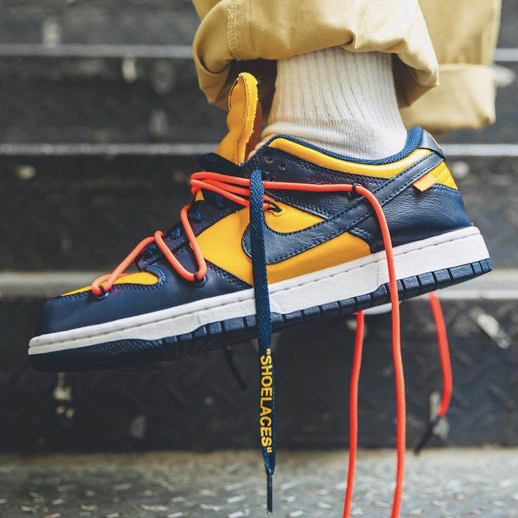 OFF-WHITE x Nike Dunk Low 'University Gold'- Streetwear Fashion - thesclo.com