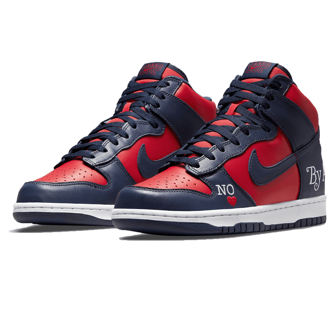 Supreme x Nike Dunk High SB 'By Any Means - Red Navy'- Streetwear Fashion - thesclo.com