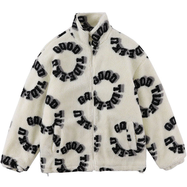 Thesclo - 3D Round Letters Sherpa Winter Coat - Streetwear Fashion - thesclo.com