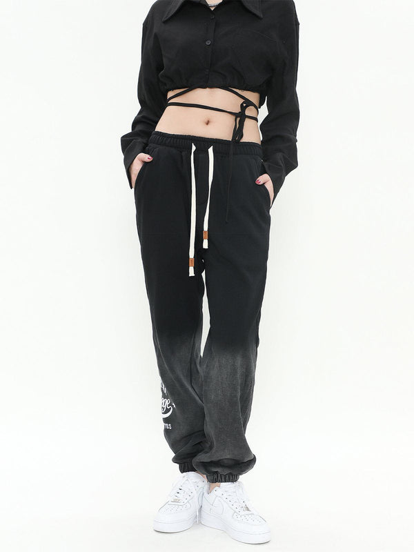 Thesclo - Alphabet Embroidered Gradient Washed Fleece Sweatpants - Streetwear Fashion - thesclo.com