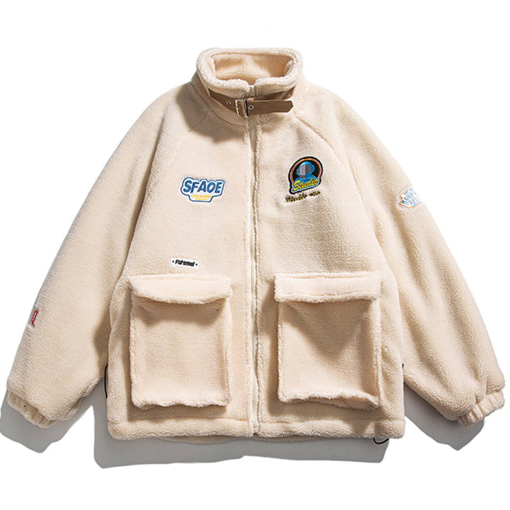 Thesclo - Astronaut Letter Embroidery Sherpa Winter Coat - Streetwear Fashion - thesclo.com