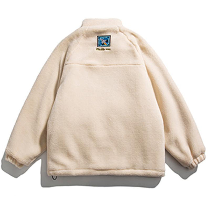 Thesclo - Astronaut Letter Embroidery Sherpa Winter Coat - Streetwear Fashion - thesclo.com