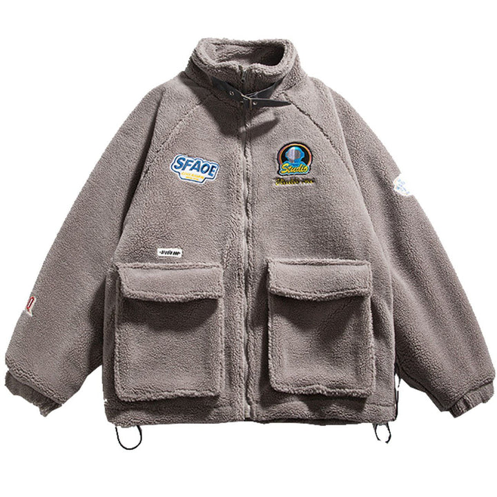 Thesclo - Astronaut Letter Embroidery Sherpa Winter Coat - Streetwear Fashion - thesclo.com