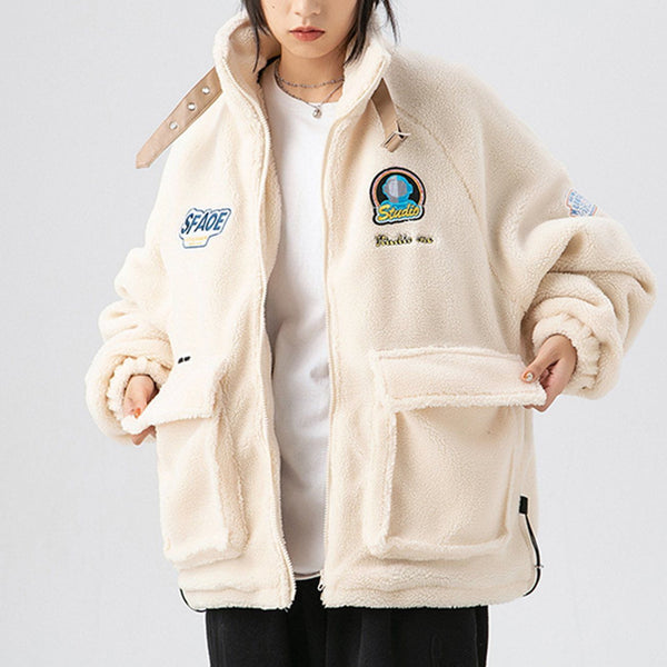 Thesclo - Astronaut Letter Embroidery Sherpa Winter Coat - Streetwear Fashion - thesclo.com