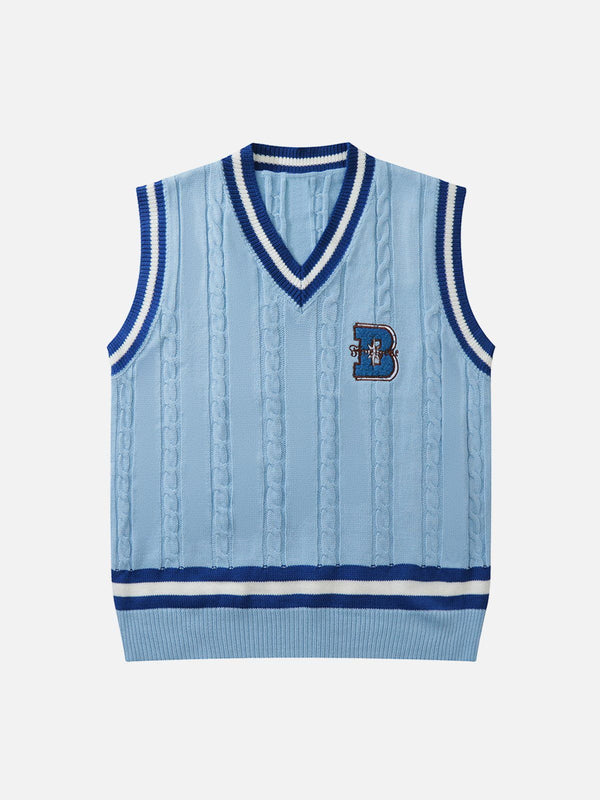 Thesclo - "B" Embroidered Sweater Vest - Streetwear Fashion - thesclo.com