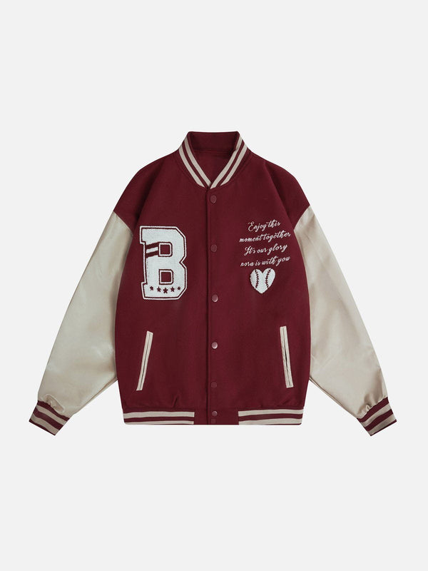 Thesclo - "B" Embroidery Patchwork Varsity Jacket - Streetwear Fashion - thesclo.com
