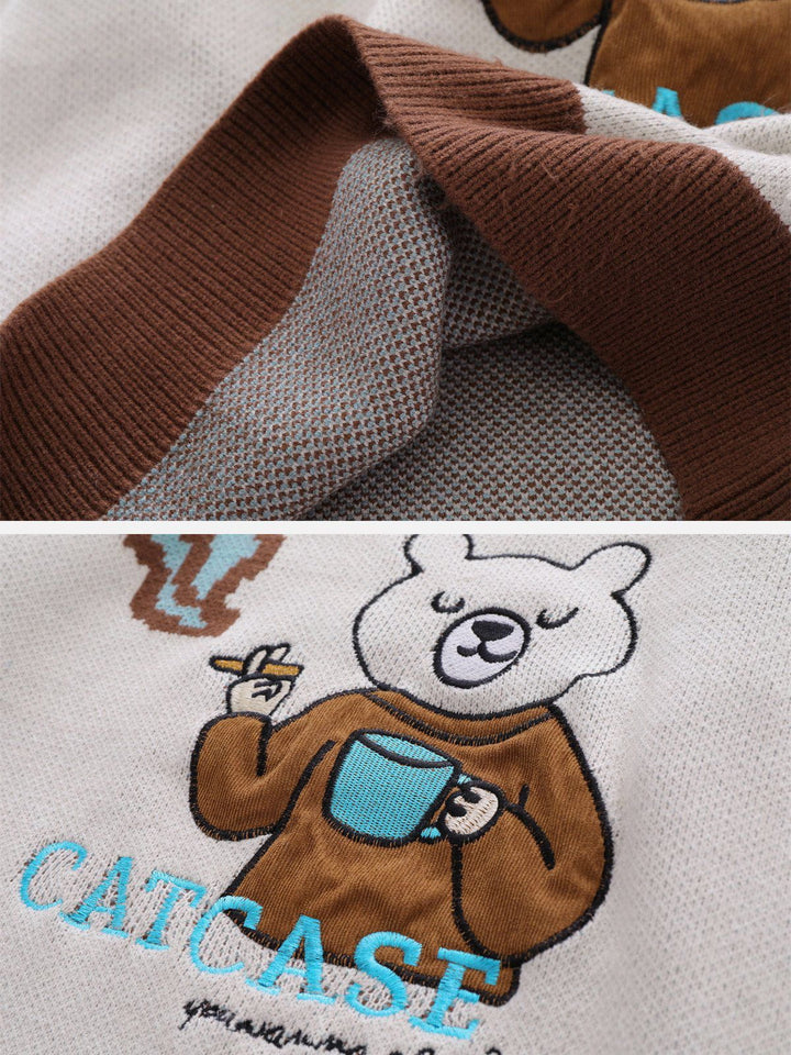 Thesclo - Bear Embroidery Pattern Sweater - Streetwear Fashion - thesclo.com