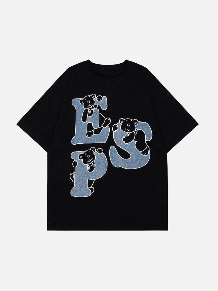 Thesclo - Bear Letter Print Tee - Streetwear Fashion - thesclo.com