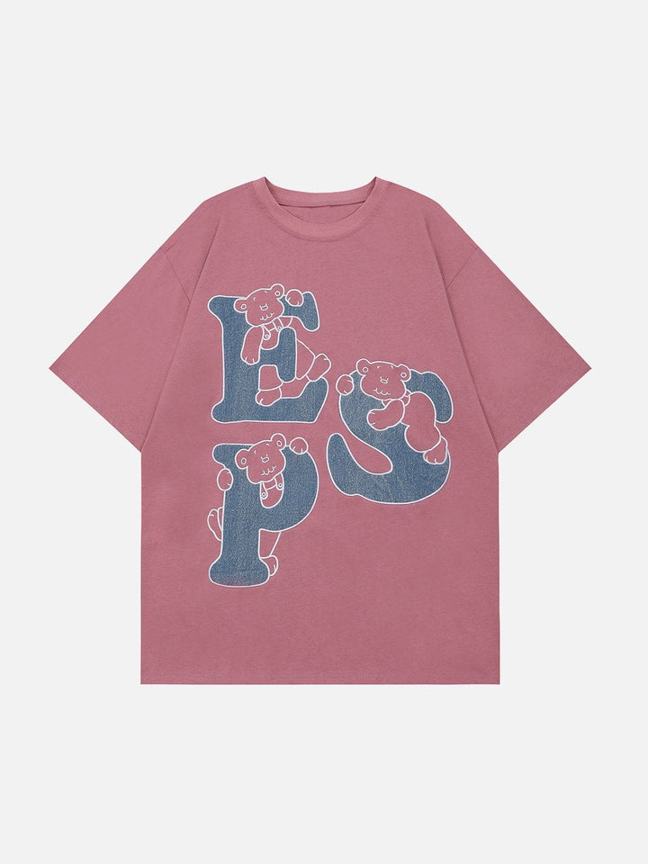 Thesclo - Bear Letter Print Tee - Streetwear Fashion - thesclo.com