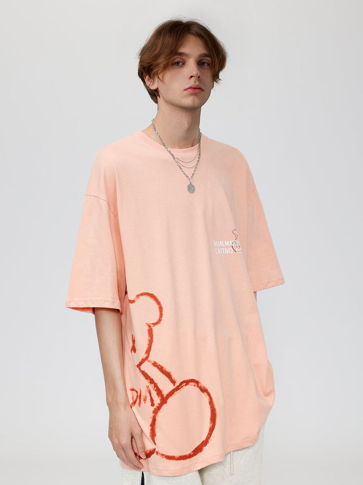 Thesclo - Bear Stick Figure Print Cotton Tee - Streetwear Fashion - thesclo.com