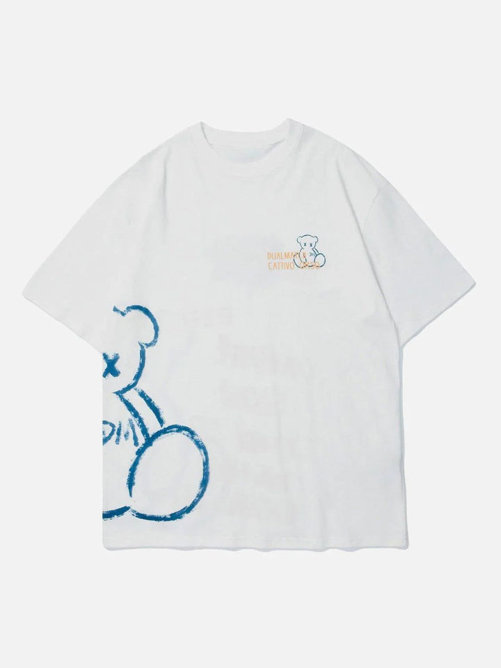 Thesclo - Bear Stick Figure Print Cotton Tee - Streetwear Fashion - thesclo.com