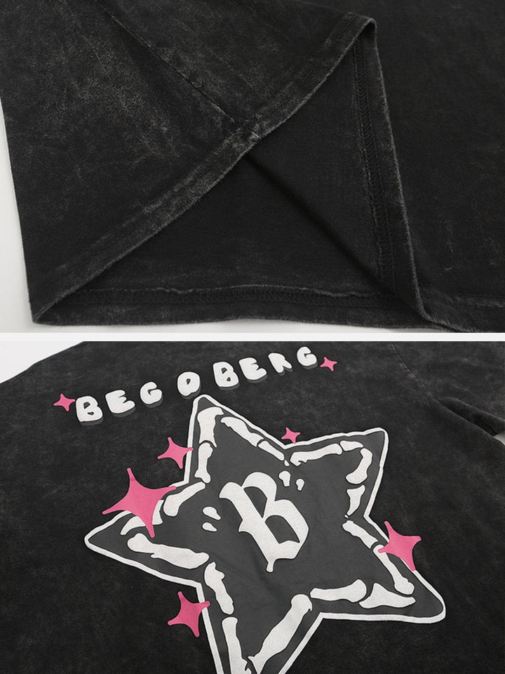 Thesclo - Bone Star Graphic Washed Tee - Streetwear Fashion - thesclo.com