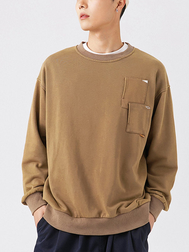 Thesclo - Breast Pockets Trim Washed Sweatshirts - Streetwear Fashion - thesclo.com