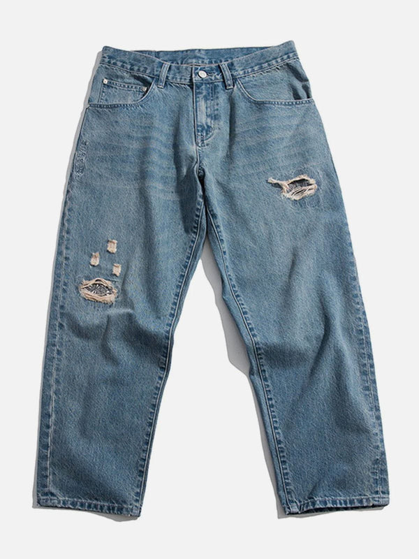 Thesclo - Broken Hole Embroidery Jeans - Streetwear Fashion - thesclo.com