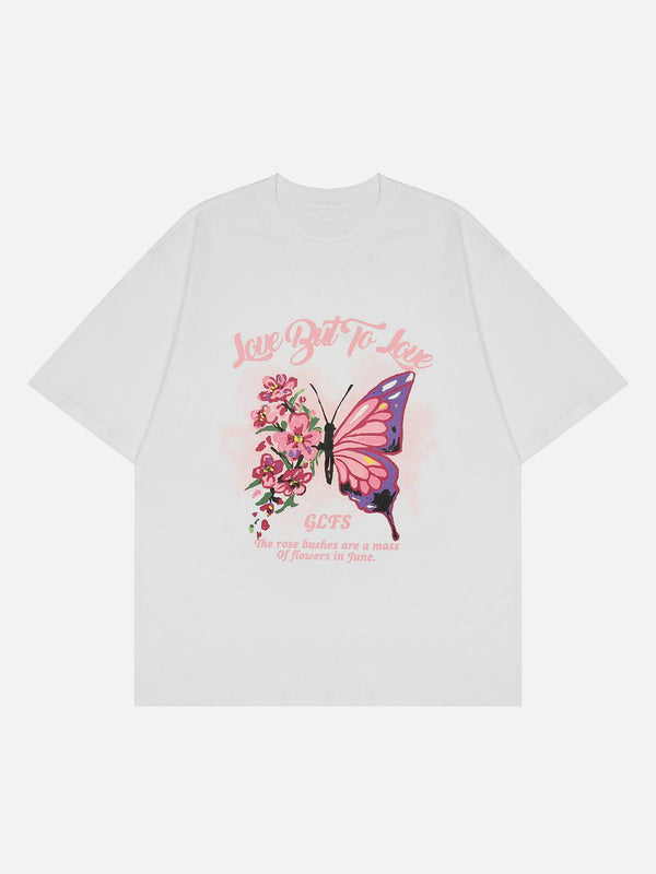 Thesclo - Butterflies Flowers Print Tee - Streetwear Fashion - thesclo.com