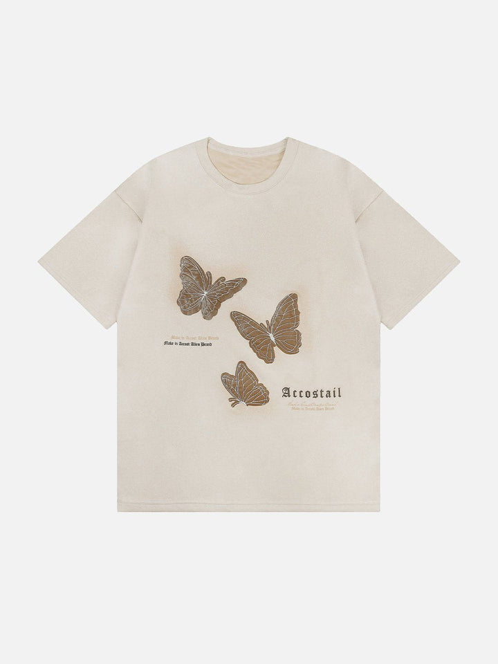 Thesclo - Butterfly Applique Embroidery Suede Tee - Streetwear Fashion - thesclo.com