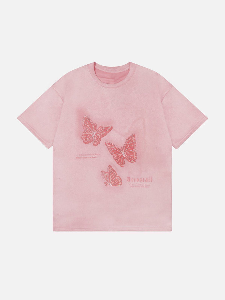 Thesclo - Butterfly Applique Embroidery Suede Tee - Streetwear Fashion - thesclo.com