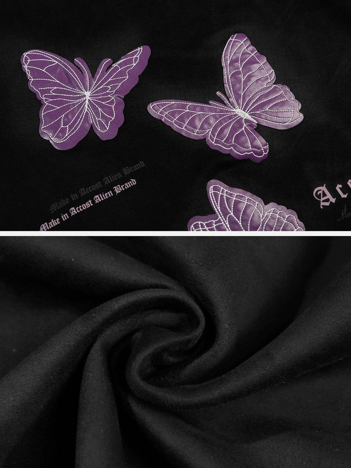 Thesclo - Butterfly Applique Embroidery Suede Tee - Streetwear Fashion - thesclo.com