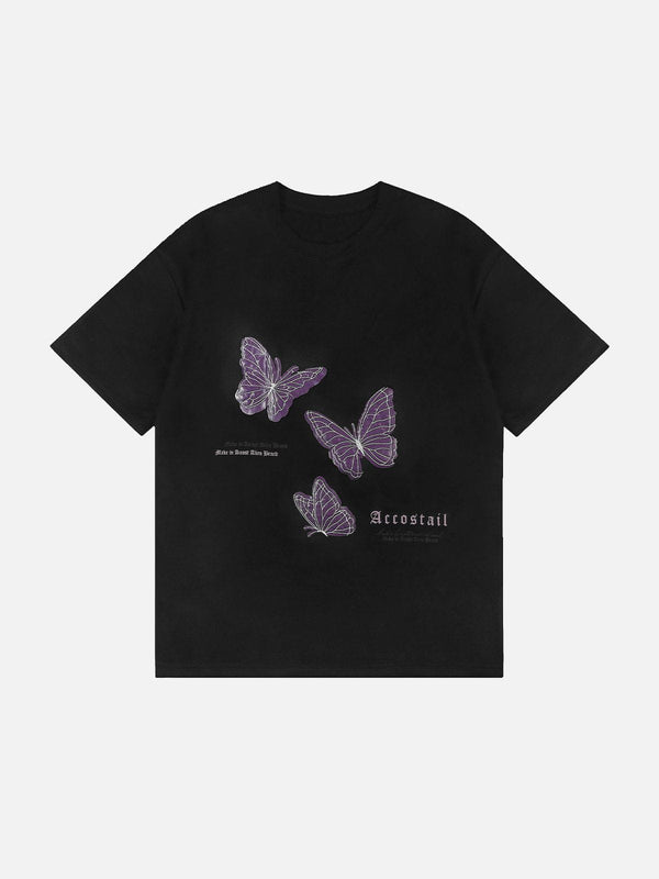 Thesclo - Butterfly Applique Embroidery Suede Tee - Streetwear Fashion - thesclo.com