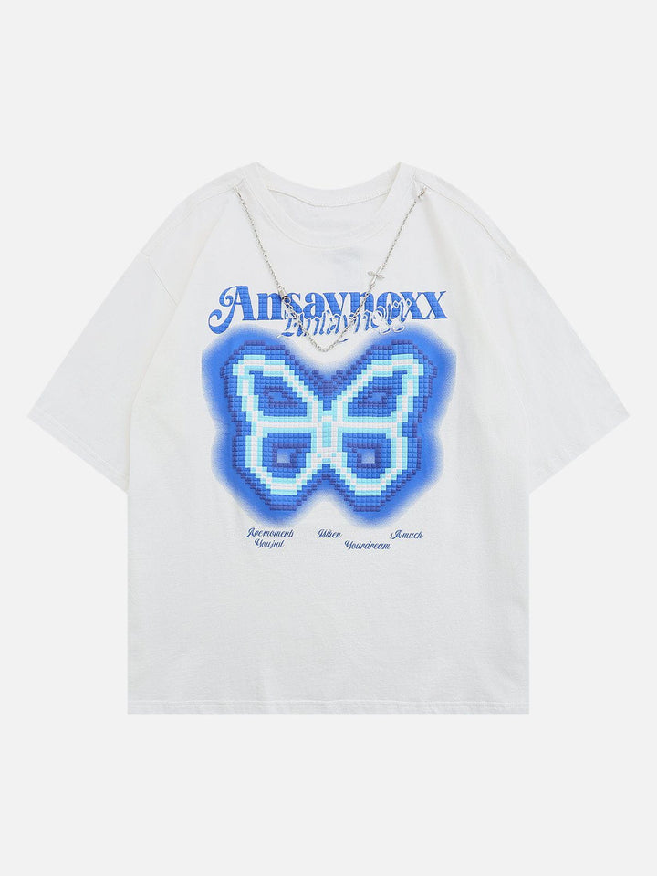 Thesclo - Butterfly Embroidery Chain Decoration Tee - Streetwear Fashion - thesclo.com