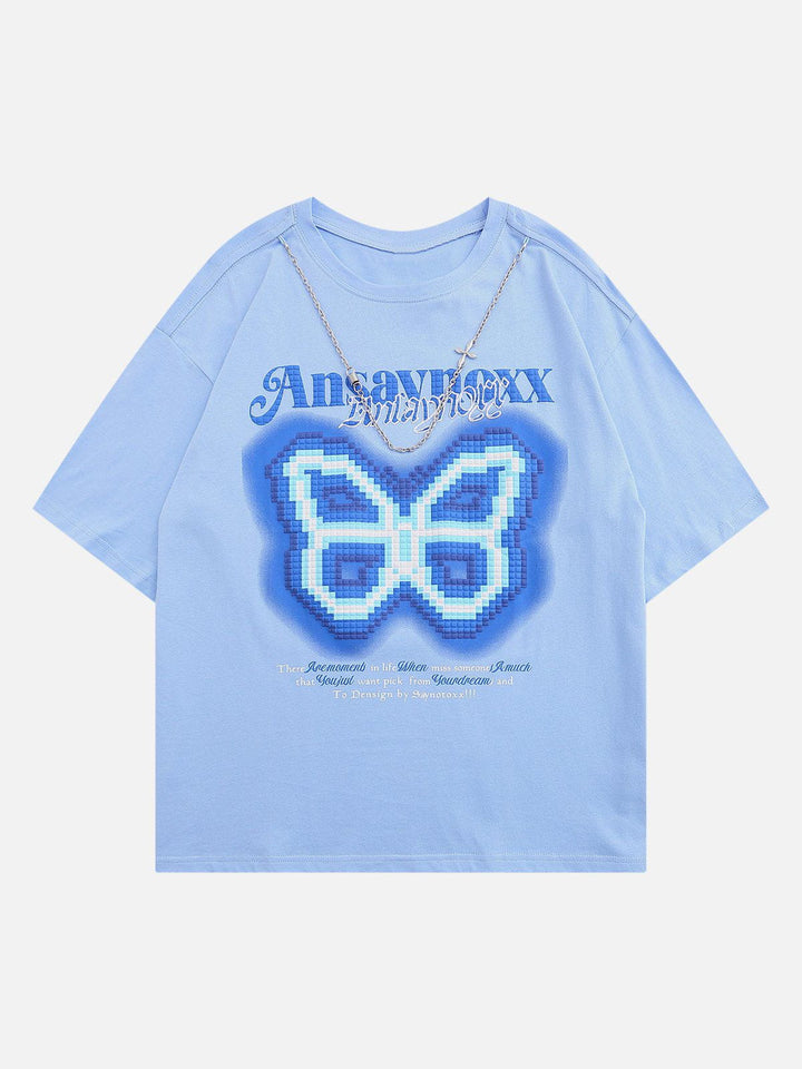 Thesclo - Butterfly Embroidery Chain Decoration Tee - Streetwear Fashion - thesclo.com