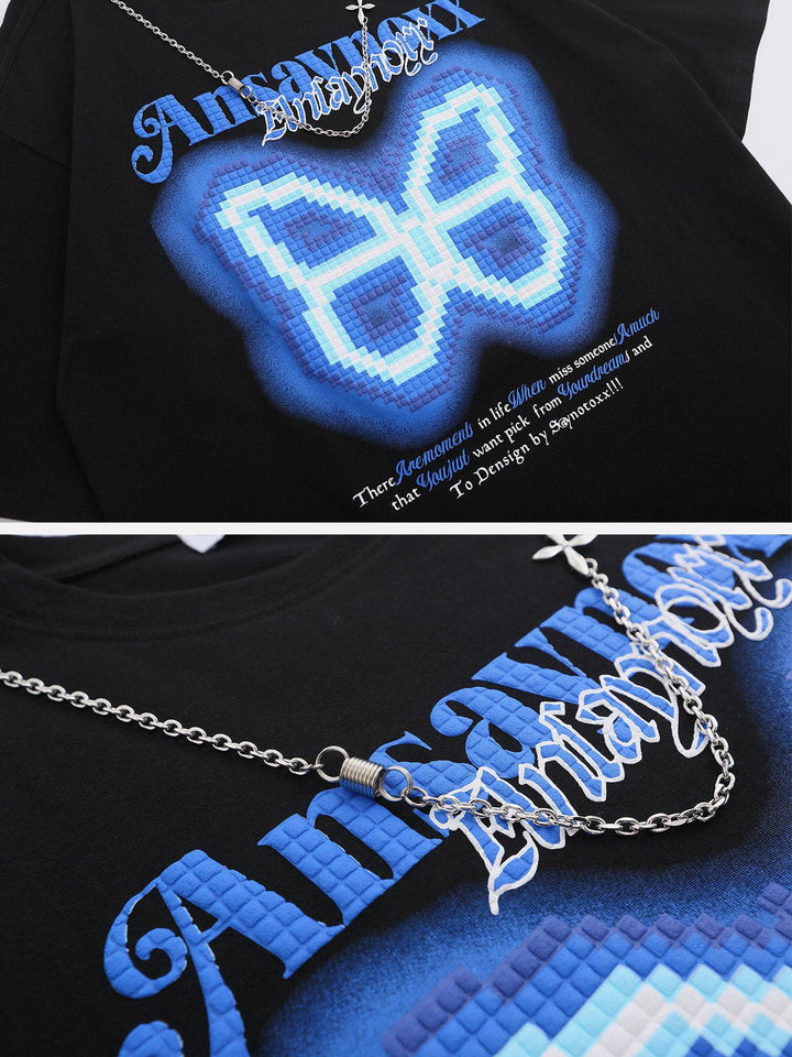 Thesclo - Butterfly Embroidery Chain Decoration Tee - Streetwear Fashion - thesclo.com