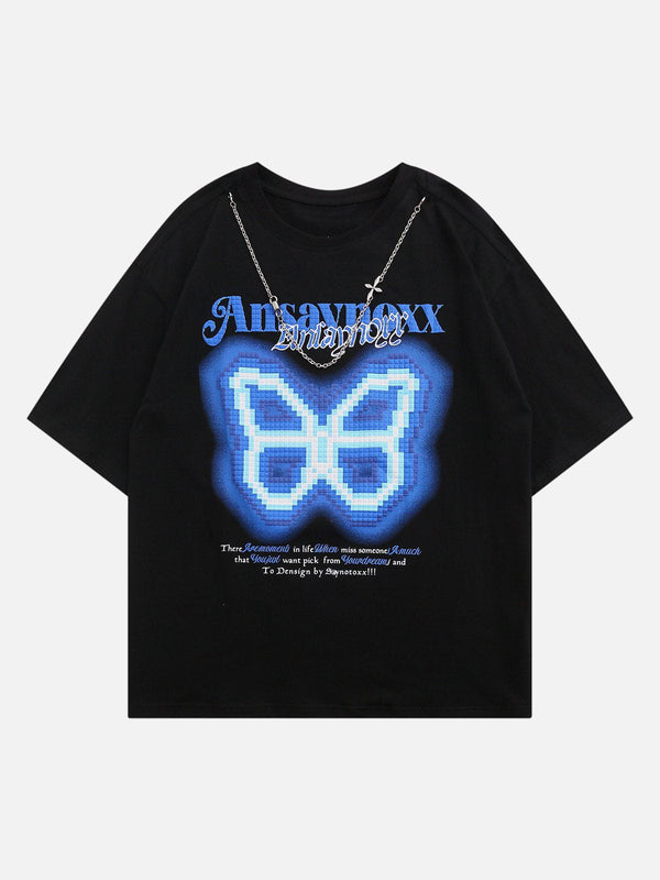 Thesclo - Butterfly Embroidery Chain Decoration Tee - Streetwear Fashion - thesclo.com