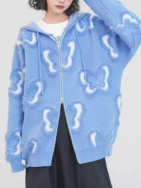 Thesclo - Butterfly Flocked Knit Hoodie - Streetwear Fashion - thesclo.com