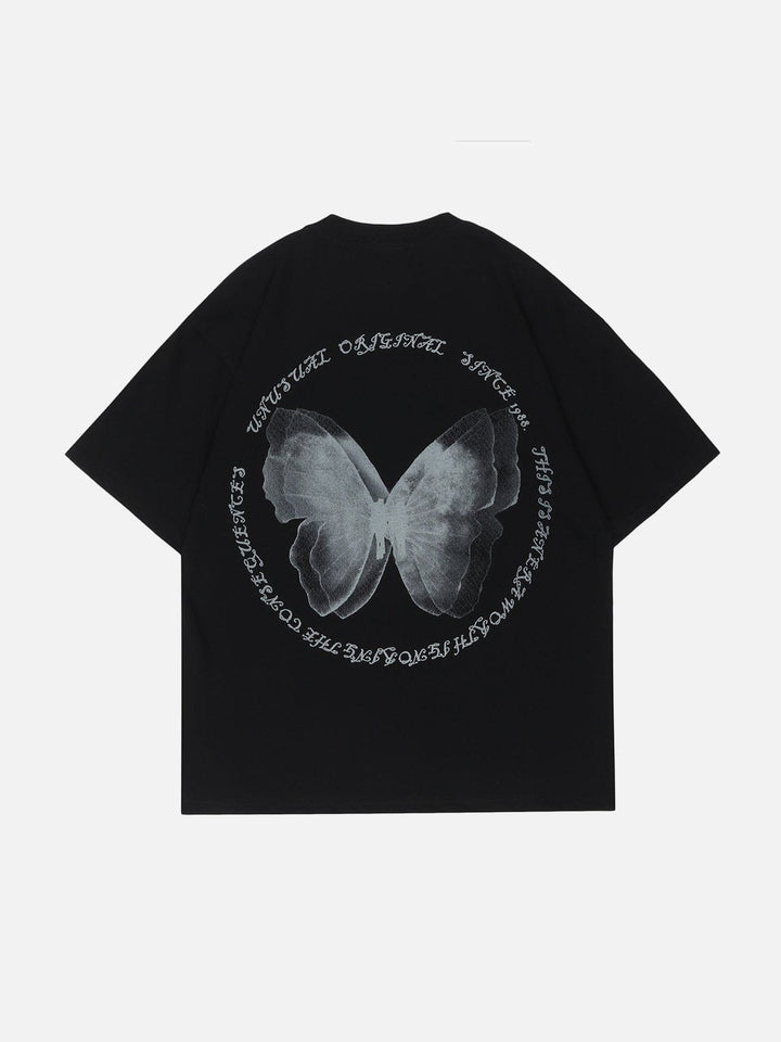 Thesclo - Butterfly Print Lettter Tee - Streetwear Fashion - thesclo.com