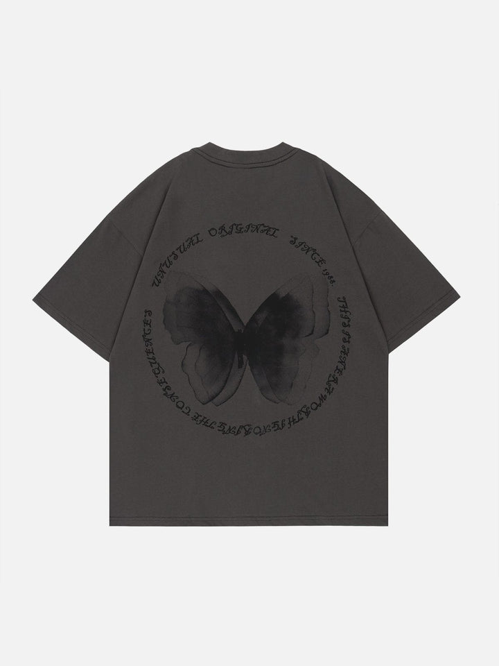 Thesclo - Butterfly Print Lettter Tee - Streetwear Fashion - thesclo.com