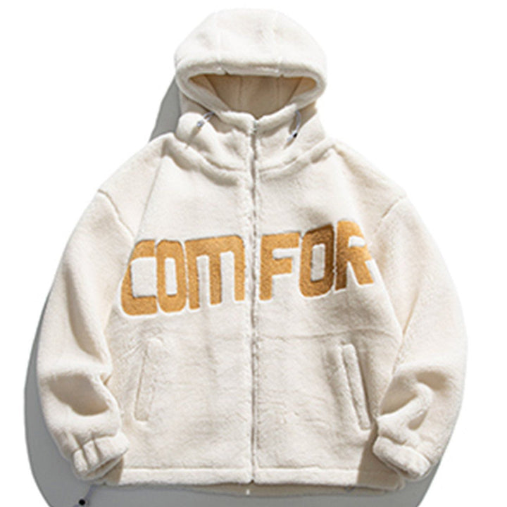 Thesclo - "COMFOR" Print Sherpa Winter Coat - Streetwear Fashion - thesclo.com