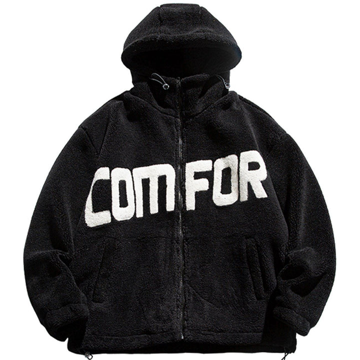 Thesclo - "COMFOR" Print Sherpa Winter Coat - Streetwear Fashion - thesclo.com