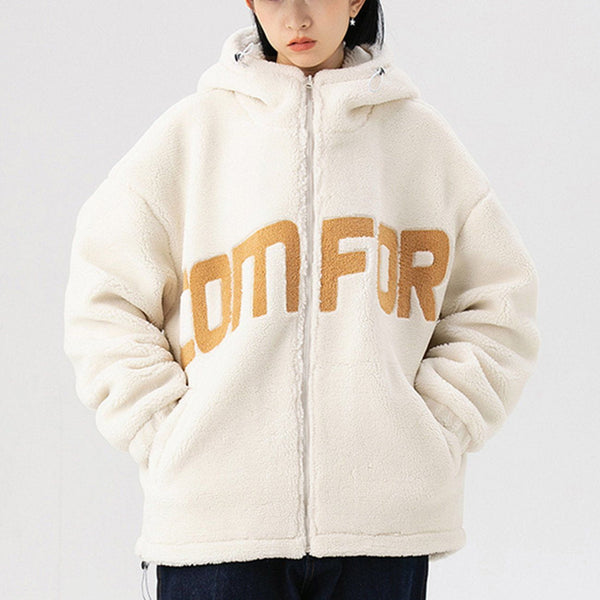 Thesclo - "COMFOR" Print Sherpa Winter Coat - Streetwear Fashion - thesclo.com