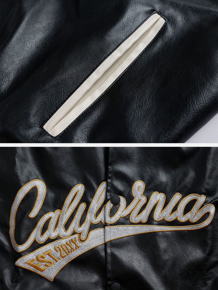 Thesclo - "California" PU Stitching Varsity Jacket - Streetwear Fashion - thesclo.com