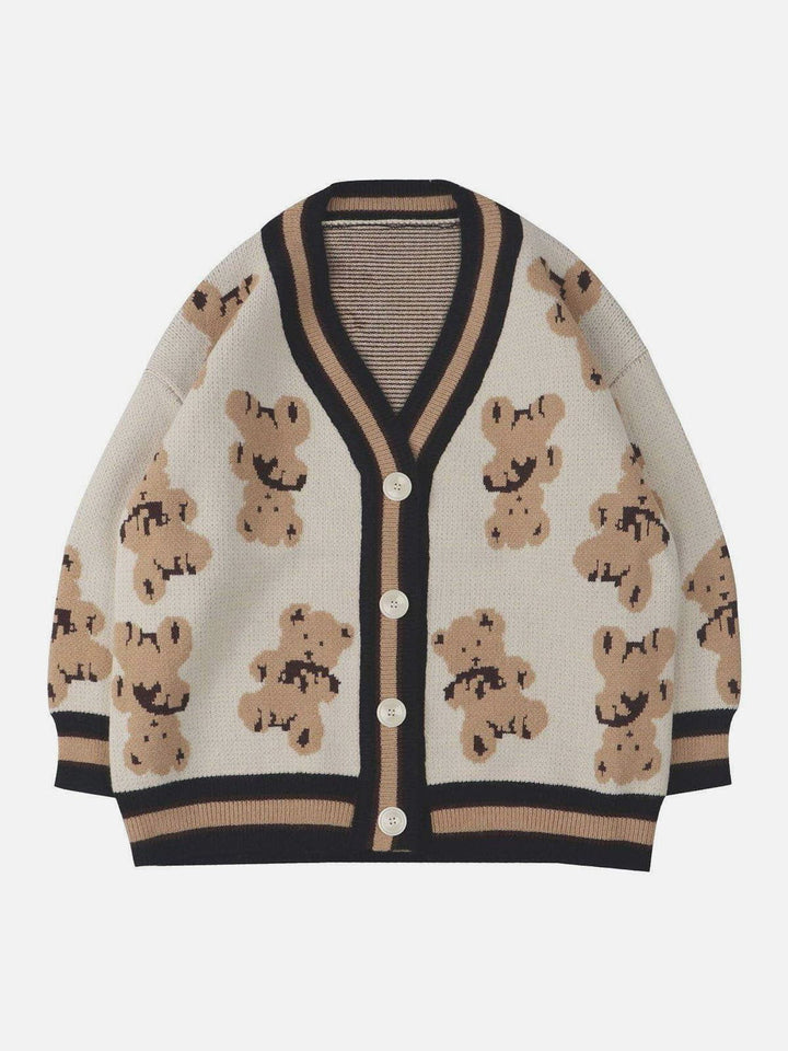 Thesclo - Cartoon Bear Print Knit Cardigan - Streetwear Fashion - thesclo.com