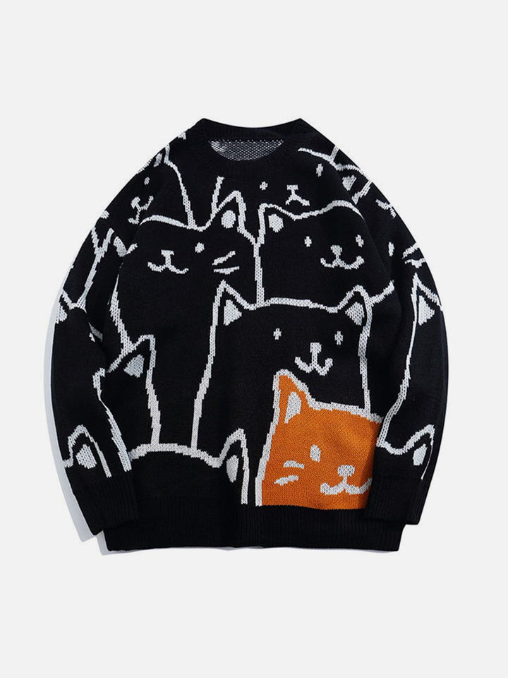 Thesclo - Cartoon Cat Pattern Knit Sweater - Streetwear Fashion - thesclo.com