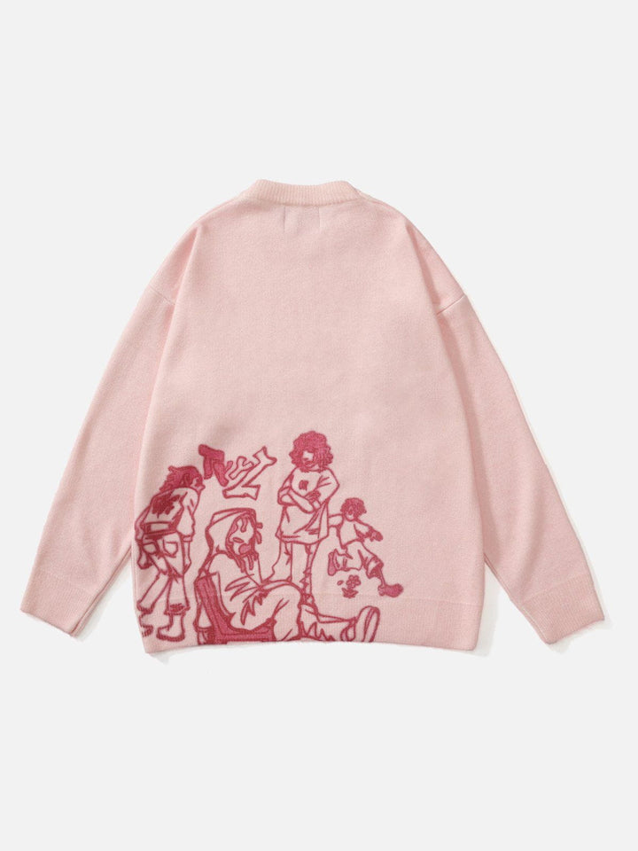 Thesclo - Cartoon Line Character Print Sweater - Streetwear Fashion - thesclo.com