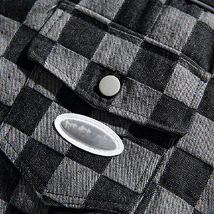 Thesclo - Checkerboard Denim Winter Coat - Streetwear Fashion - thesclo.com