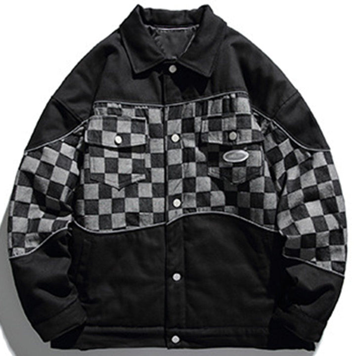 Thesclo - Checkerboard Denim Winter Coat - Streetwear Fashion - thesclo.com