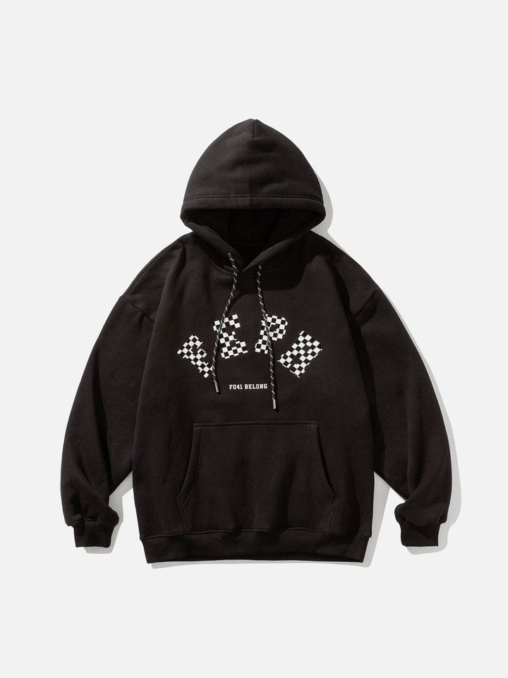 Thesclo - Checkerboard Letter Print Fleece Hoodie - Streetwear Fashion - thesclo.com