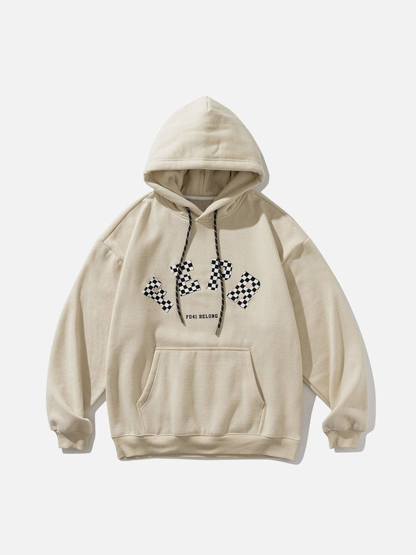 Thesclo - Checkerboard Letter Print Fleece Hoodie - Streetwear Fashion - thesclo.com