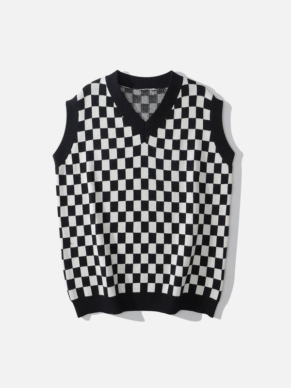 Thesclo - Checkerboard Print Sweater Vest - Streetwear Fashion - thesclo.com