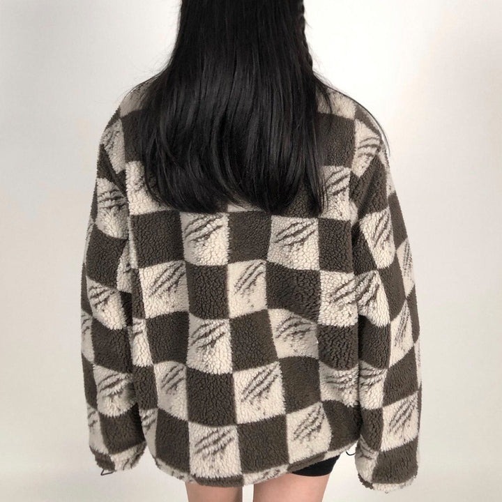 Thesclo - Claw Mark Checkerboard Sherpa Winter Coat - Streetwear Fashion - thesclo.com