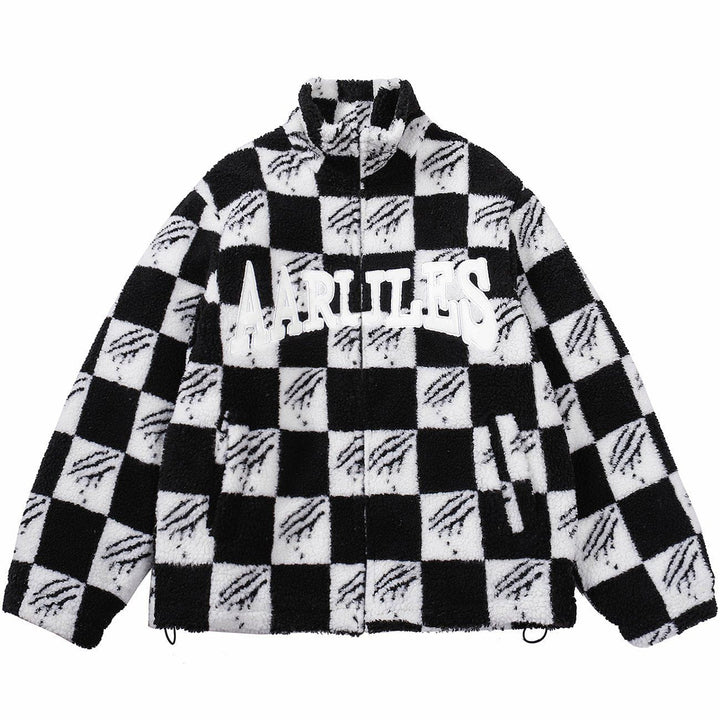 Thesclo - Claw Mark Checkerboard Sherpa Winter Coat - Streetwear Fashion - thesclo.com