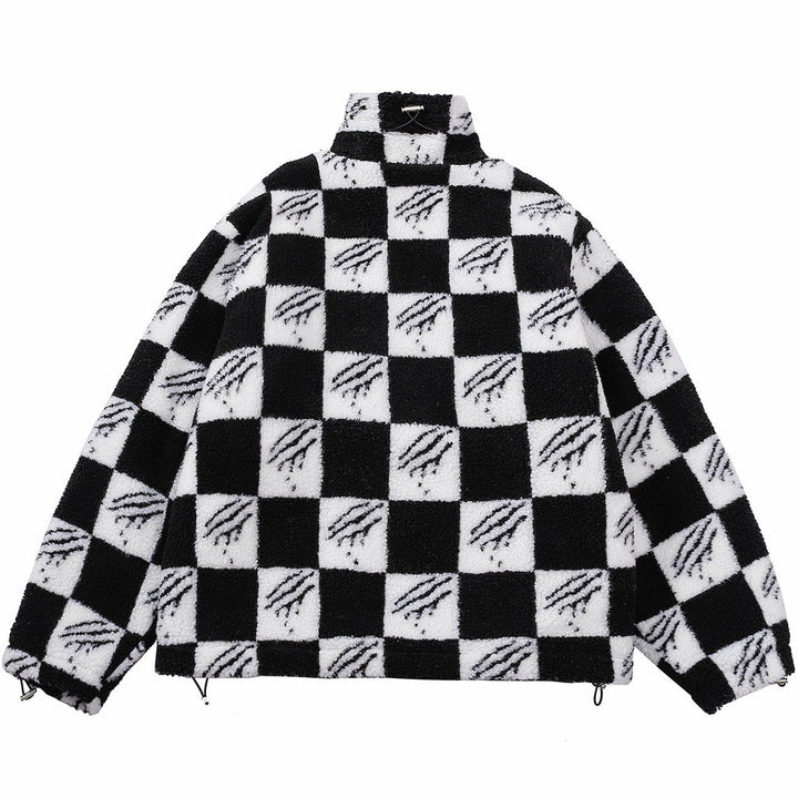 Thesclo - Claw Mark Checkerboard Sherpa Winter Coat - Streetwear Fashion - thesclo.com