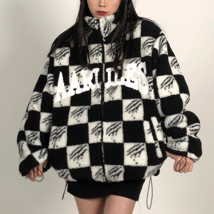 Thesclo - Claw Mark Checkerboard Sherpa Winter Coat - Streetwear Fashion - thesclo.com