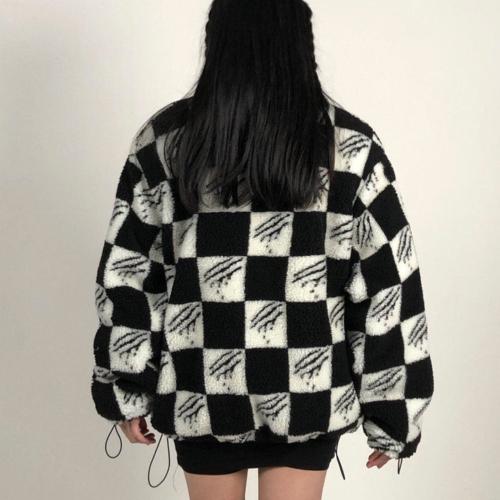 Thesclo - Claw Mark Checkerboard Sherpa Winter Coat - Streetwear Fashion - thesclo.com